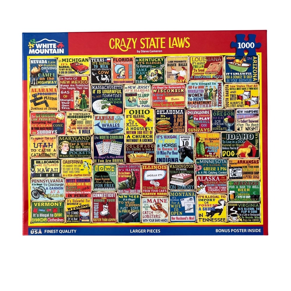 White Mountain Puzzles Crazy State Laws 1000 Piece Jigsaw Puzzle Complete